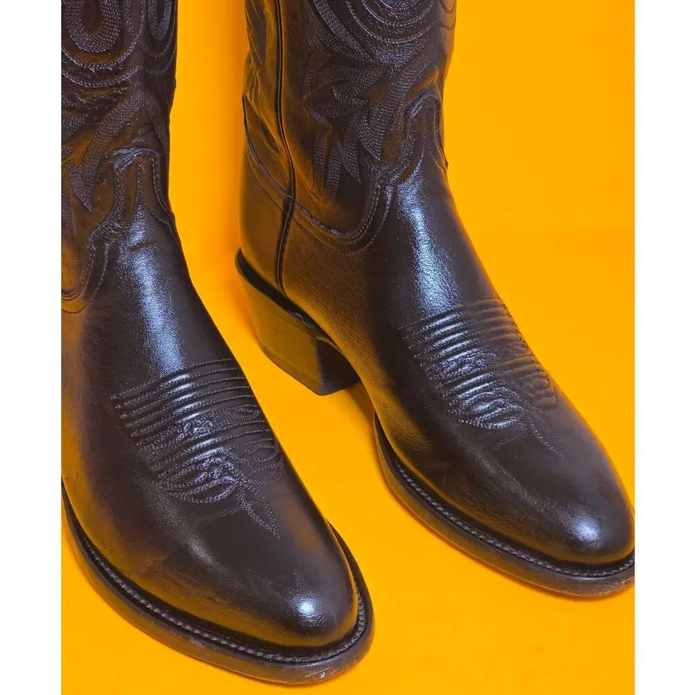 Lucchese 1883 Carson Black Lonestar Calf Leather Cowboy Boots Men 8D M1020.R4